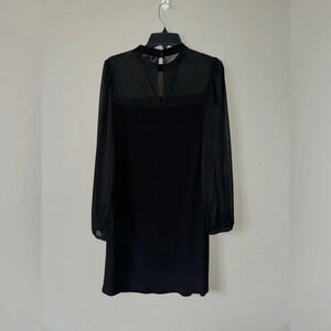 Halogen Black Long Sleeve Mesh Dress Small
